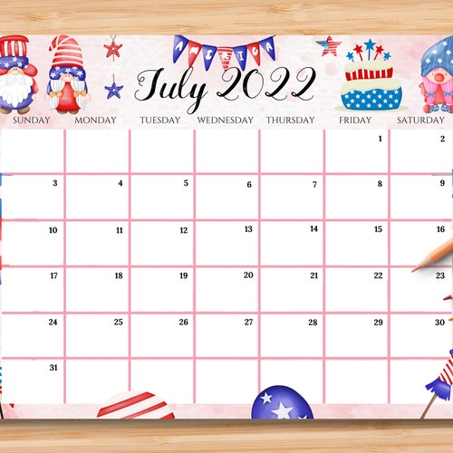 July 2022 Calendar Independence Day Us Patriotic 4Th Of July | Etsy