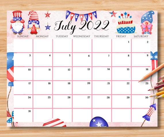 editable july 2022 calendar usa independence day 2022 etsy australia