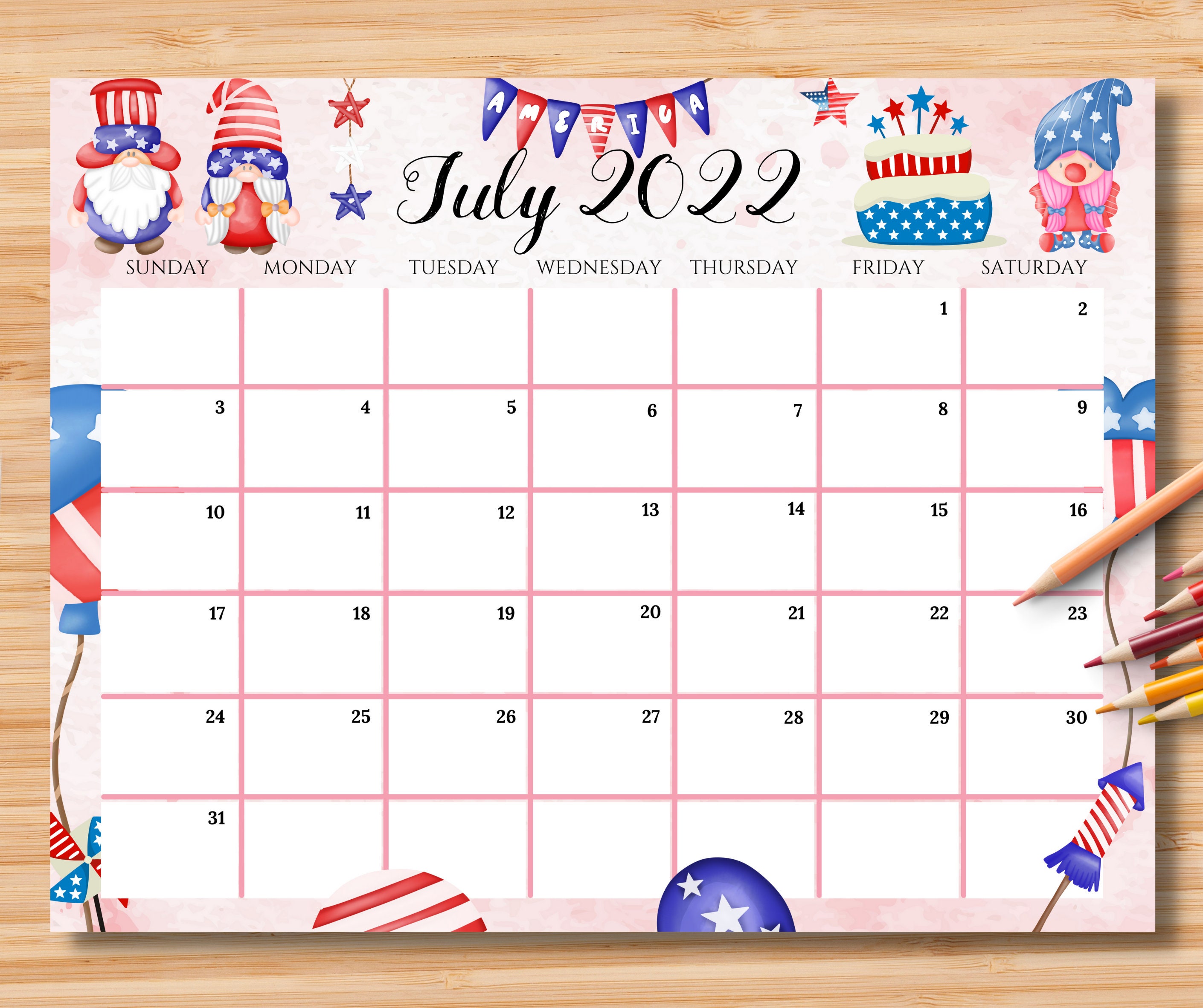 editable july 2022 calendar usa independence day 2022 etsy ireland