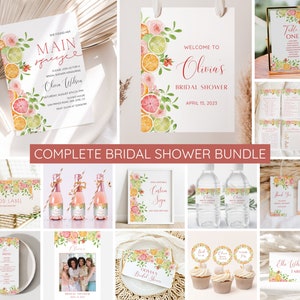 Citrus Brautdusche Bundle, Main Squeeze Hochzeitsdusche Einladung Bundle, Floral Orange Sommer Brautdusche, bearbeitbar, Instant Download