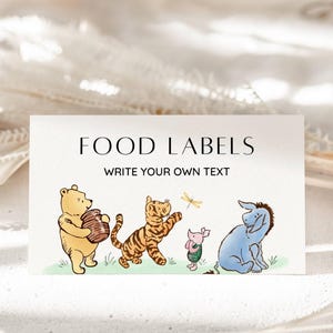 Winnie the Pooh Babyparty Tischkarte, Vintage Pooh Bär Baby Sprinkle Food Tag, Buffet Zelt Karte, Lebensmittel Etikett, Tischnamenskarte, EDITIERBAR