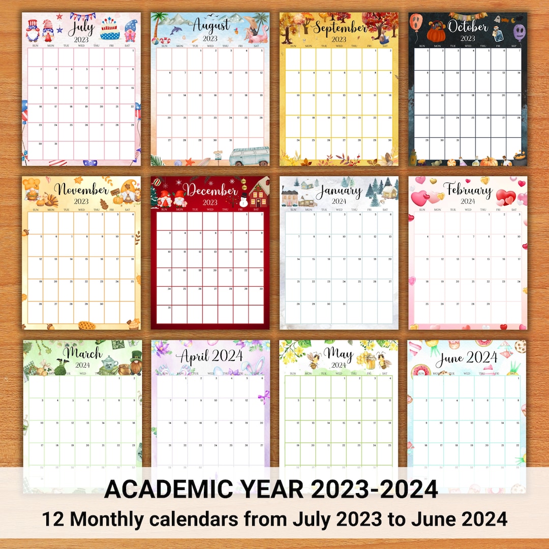 EDITABLE School Calendar 20232024 From July to June Etsy