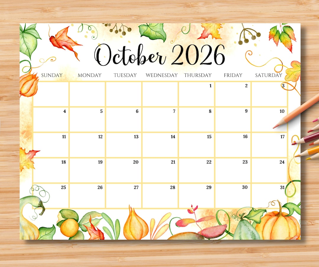 Editable October 2026 Calendar | Monthly Planner Printable PDF | School,  Work, Office & Home Organizer | Instant Download - Etsy