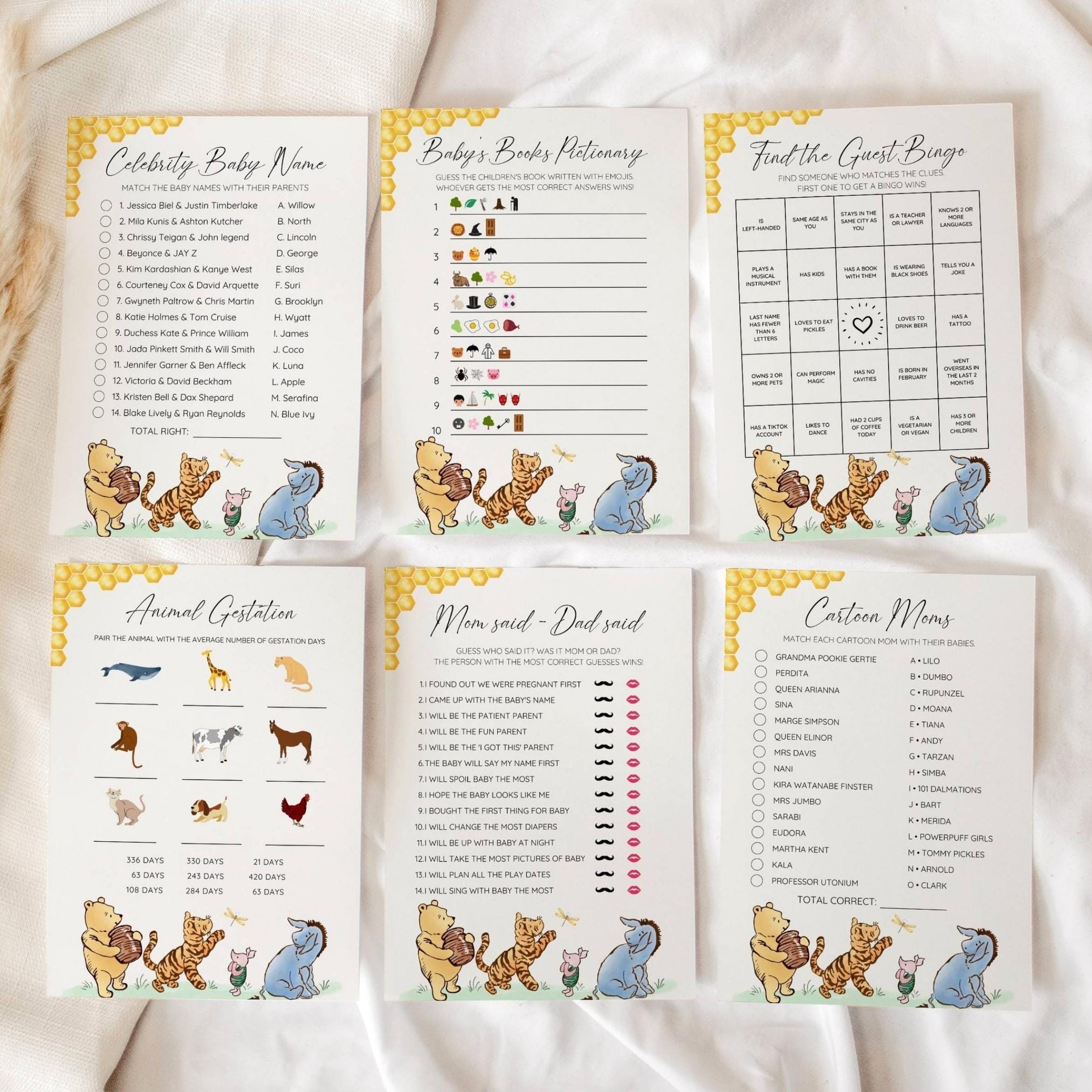 Winnie the Pooh Baby Shower Game Bundle, Vintage Pooh Bear Baby