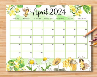 EDITABLE April 2024 Calendar, Fillable Spring Planner, Monthly Schedule for Kids, School, Home, Office & Work, Printable, Instant Download