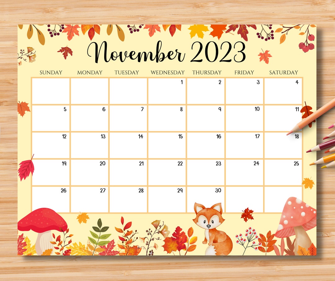 EDITABLE November 2023 Calendar Beautiful Fall Autumn - Etsy