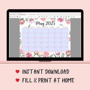 Editable May 2025 Calendar, Hello Spring With Beautiful Peonies, Mother ...