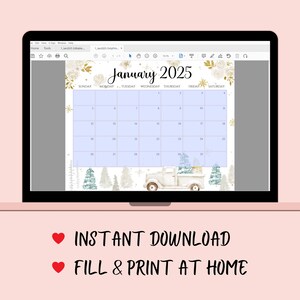 EDITABLE January 2025 Calendar, Beautiful Winter With Cute Snowman