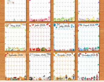 Editable 2026 Vertical Calendar | Portrait Monthly Planner PDF | Printable Schedule for Home, School, Work & Office | Instant Download