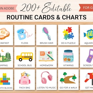 Editable Daily Routine Cards & Charts (Girl), Toddler Routine Chart, Kids Visual Schedule, Chore Chart Checklist, Daily Rhythm, Printable