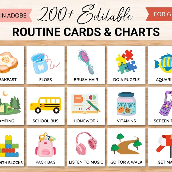 Editable Daily Routine Cards & Charts (Girl), Toddler Routine Chart, Kids Visual Schedule, Chore Chart Checklist, Daily Rhythm, Printable