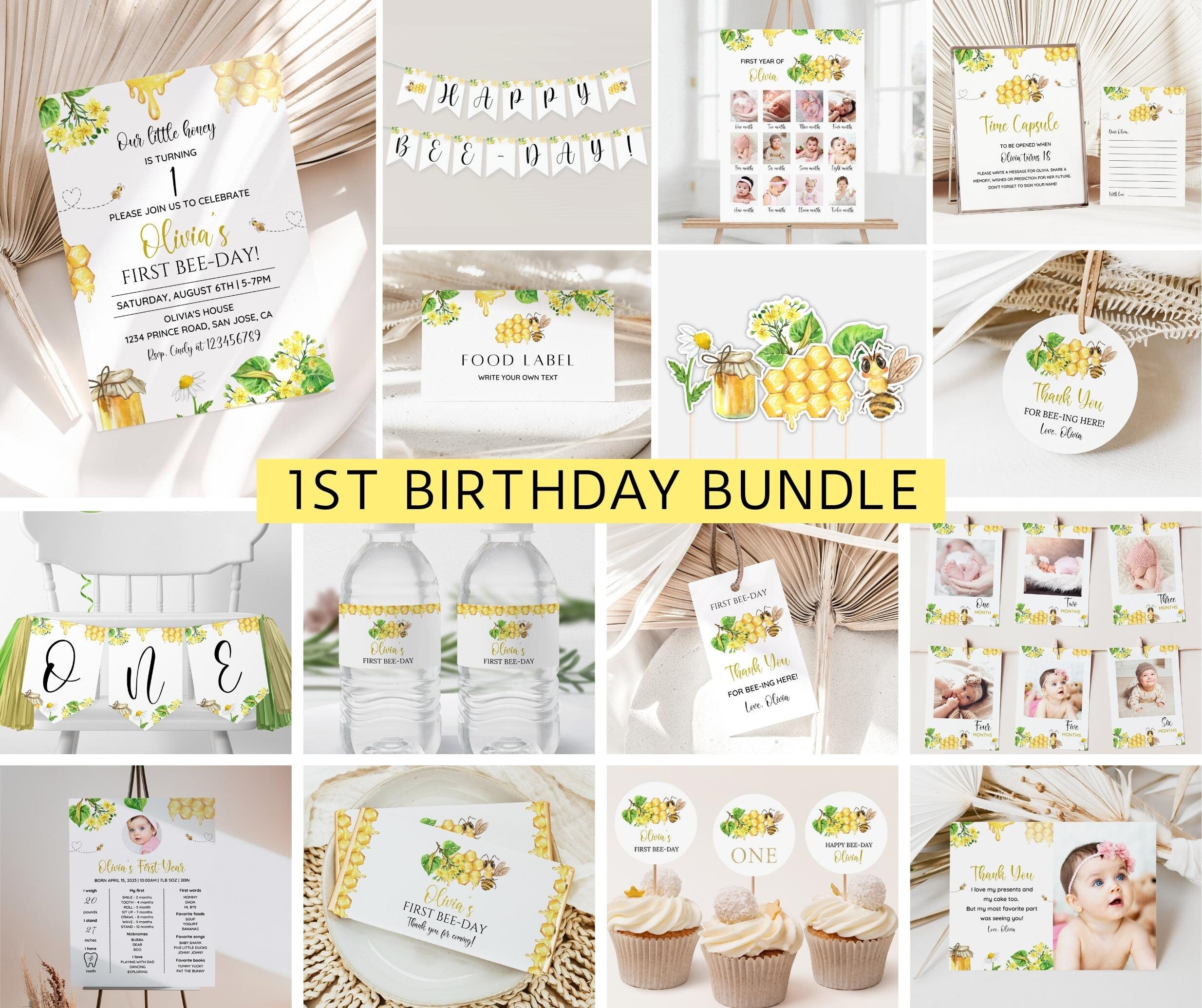 First Bee Day Invitation Bundle, Honey Bee First Birthday Pack, 1st Birthday Invitation Template, Bee Birthday Decorations, Birthday Girl