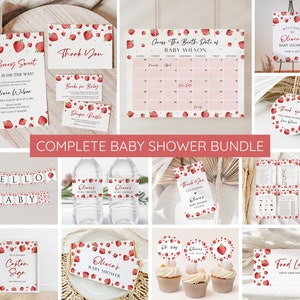 Strawberry Baby Shower Invitation Bundle | Berry Sweet Baby Shower Invite Set | Berry Baby Shower Invitation | Summer Baby Shower Template