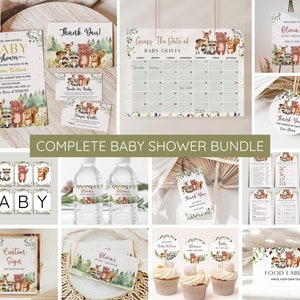 Woodland Baby Shower Bundle, Editable Woodland Animal Invitation, Printable Baby Shower Game Pack, Woodland Animal Shower, Instant Download