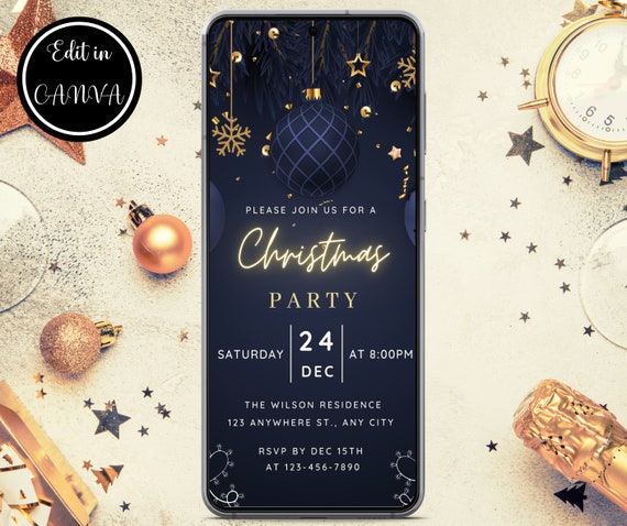 Editable Digital Christmas Invitation, Electronic Christmas Party Invite, Holiday Party Evite, Christmas Dinner Text Invite Instant Download