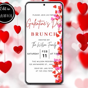 Editable Digital Galentine's Day Brunch Invitation, Electronic Phone Galentine Party Text Message Invite, Edit in Canva, Instant Download