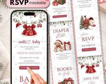 Santa Baby Shower Digital Invitation with RSVP Tracking, Christmas Girl Baby Shower Invite, Editable Canva Website Template Instant Download