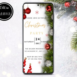 Editable Digital Christmas Invitation, Electronic Christmas Party Invite, Holiday Party Evite, Christmas Dinner Text Invite Instant Download