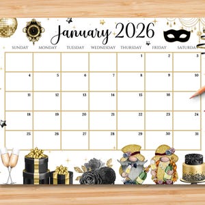 Bearbeitbarer Januar 2026 Kalender | Monatsplaner für Kinder, Schule, Arbeit, Büro & Home Organizer | Druckbare PDF | Sofort Download