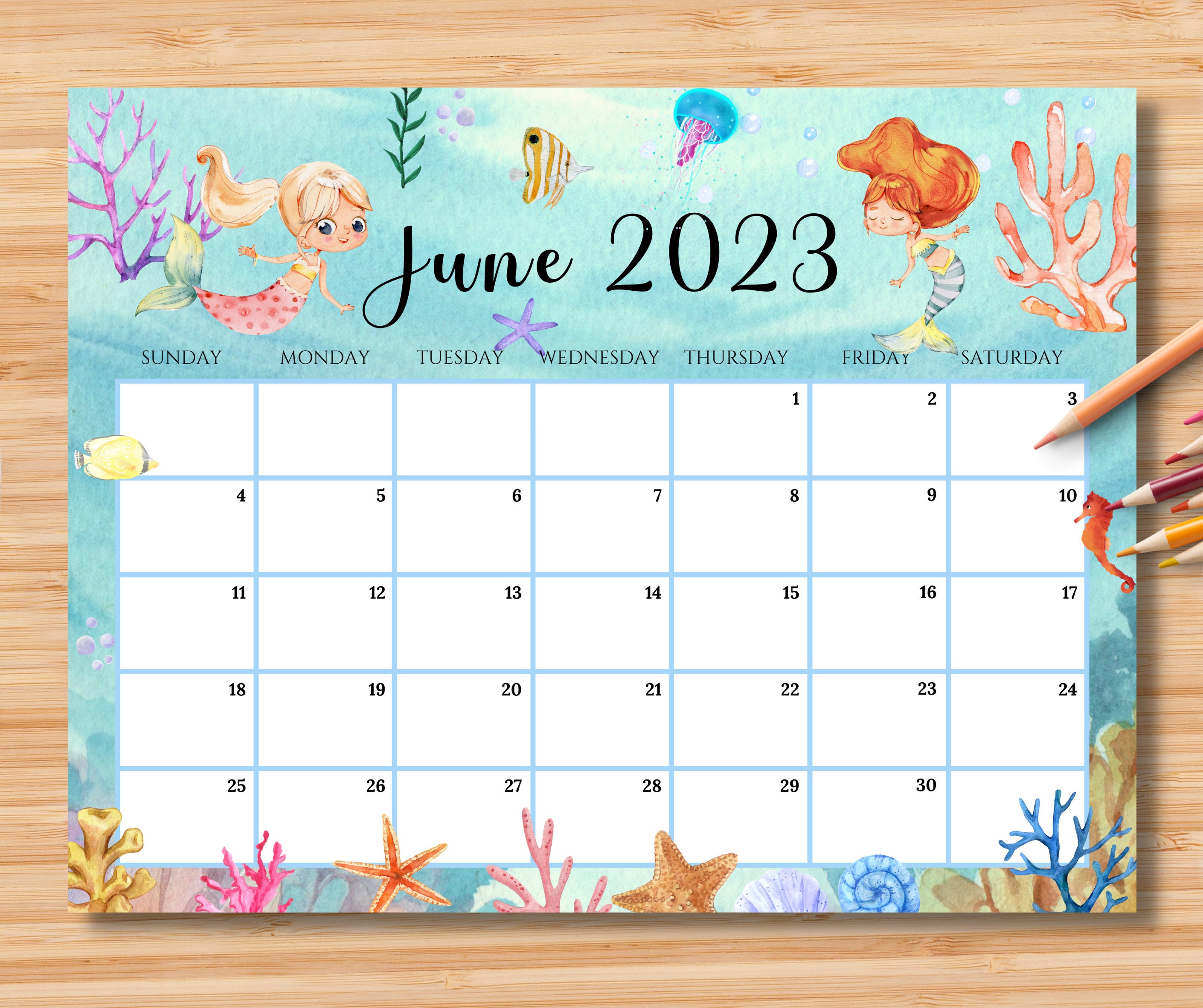 EDITABLE June 2023 Calendar Wonderful Summer With Cute Etsy UK