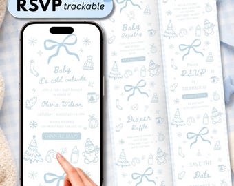 Baby It's Cold Outside Baby Shower Digital Invitation with RSVP Tracking, Winter Boy Baby Shower Invite, Editable Canva Website Template