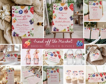 Fresh Off The Market Bridal Invitation Bundle, Farmer's Market Bridal Shower Invite Set, She's Off The Market, Editable Templates, Canva
