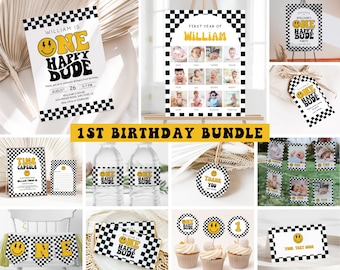 One Happy Dude Birthday Party Bundle, One Happy Dude Invitation Template, Retro One Happy Dude Birthday Invite, Boy First Birthday, EDITABLE
