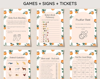 Little Cutie Baby Shower Game Bundle, Orange Citrus Baby Shower Game Package, Clementine Set, Gender Neutral, Editable Games, Printable