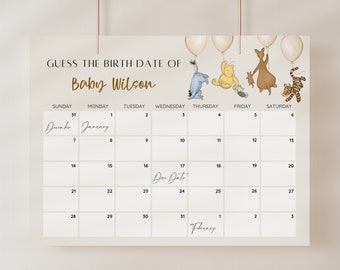 Winnie the Pooh Baby Due Date Calendar, Vintage Winnie Prediction Game,  Baby Shower Game, Guess Baby's Birth Date, Gender Neutral, EDITABLE