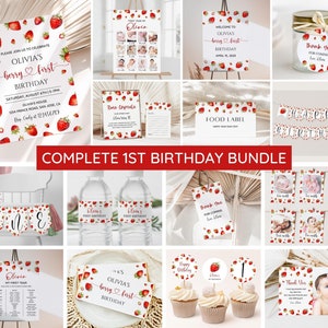 Berry First Birthday Invitation Bundle, Printable Strawberry Invitation 1st Birthday, Berry Birthday Decorations, Printable First Birthday