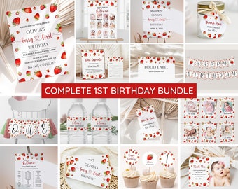 Berry First Birthday Invitation Bundle, Printable Strawberry Invitation 1st Birthday, Berry Birthday Decorations, Printable First Birthday