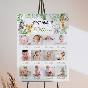 Wild One 1st Birthday Photo Poster, Safari Poster Template, Safari 1st Birthday Picture, Safari Animals First Birthday Photo Board Baby Boy