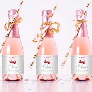 Mini champagnelabel, gunst vrijgezellenfeest, bewerkbare bruiloftfleslabel, canvassjabloon, afdrukbaar, Instant Download