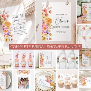Citrus Brautdusche Einladung Bundle, hell florale Citrus Braut Brunch einladen Vorlage Main Squeeze, mediterrane Zitrone Orange EDITIERBAR