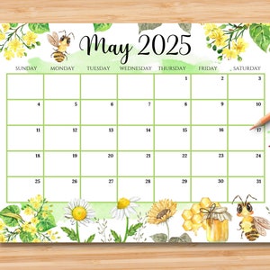 EDITABLE May 2025 Calendar, Hello Spring With Cute Honey Bees, Mother's ...