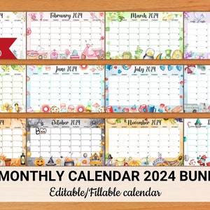 Editable Monthly Calendar 2024, 12 Month, Holiday Calendar, Classroom  Calendar, Kid Calendar, Academic Planner, Digital, Download, PDF, PNG - Etsy