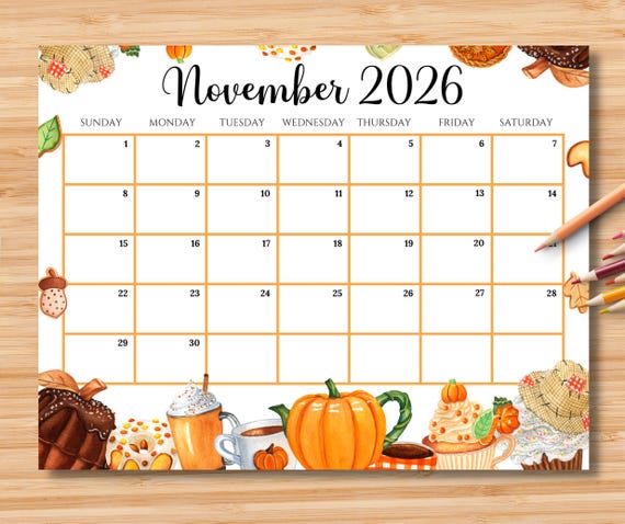 November 2026 Calendar Cute Desk Planner Size 3 EDITABLE November 2026 Calendar | Monthly Planner for Kids ...