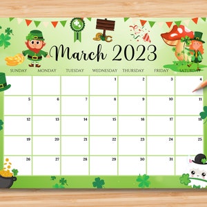 EDITABLE March 2023 Calendar Happy St.patrick's Day - Etsy UK