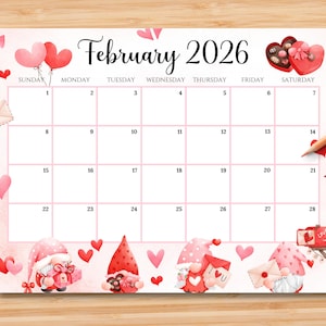Calendario de febrero de 2026 editable / Planificador mensual para niños, escuela, trabajo, oficina y hogar / PDF imprimible / Descarga instantánea