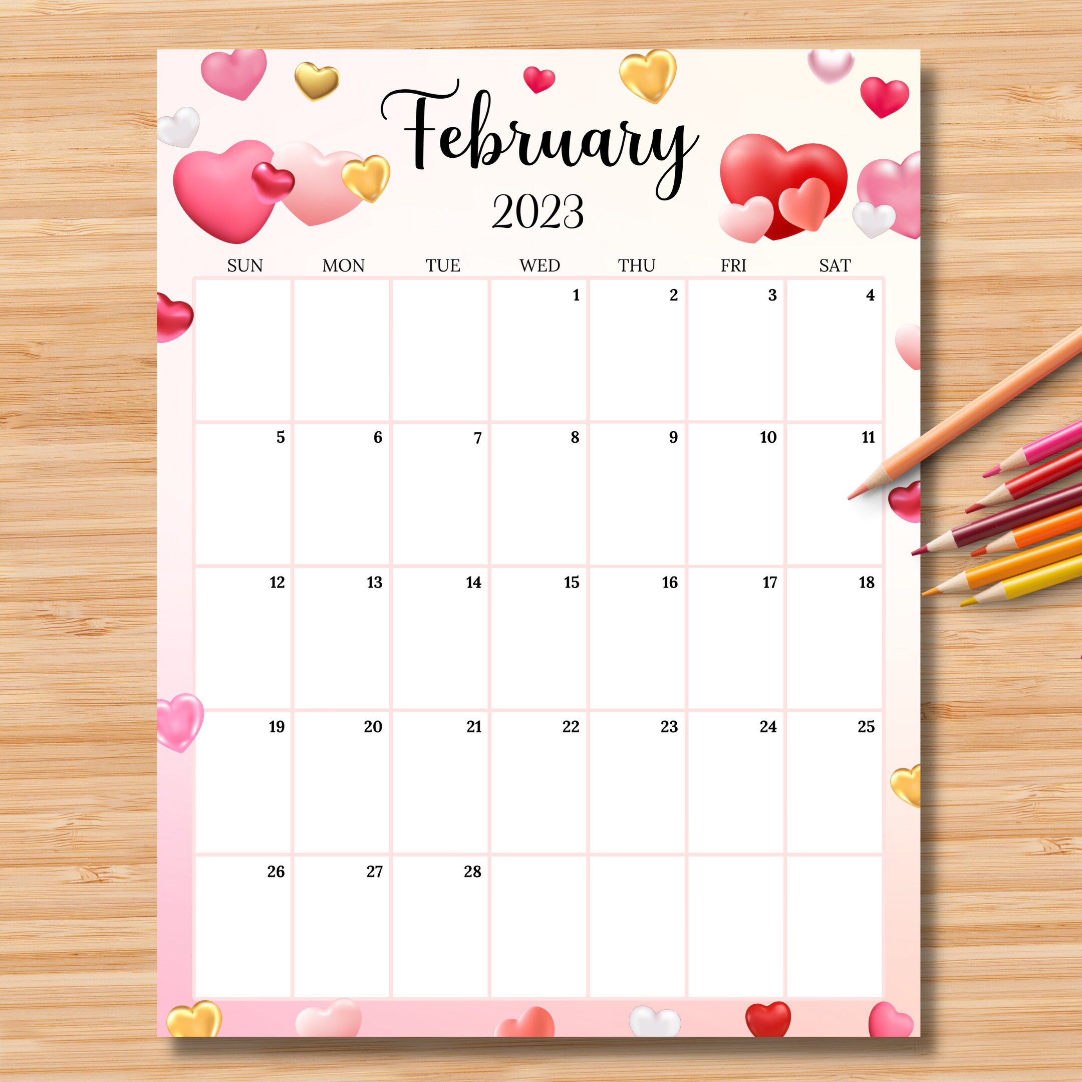 EDITABLE February 2023 Calendar vertical / Portrait Cute - Etsy New Zealand