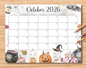 Editable October 2026 Calendar | Monthly Planner Printable PDF | School, Work, Office & Home Organizer | Instant Download