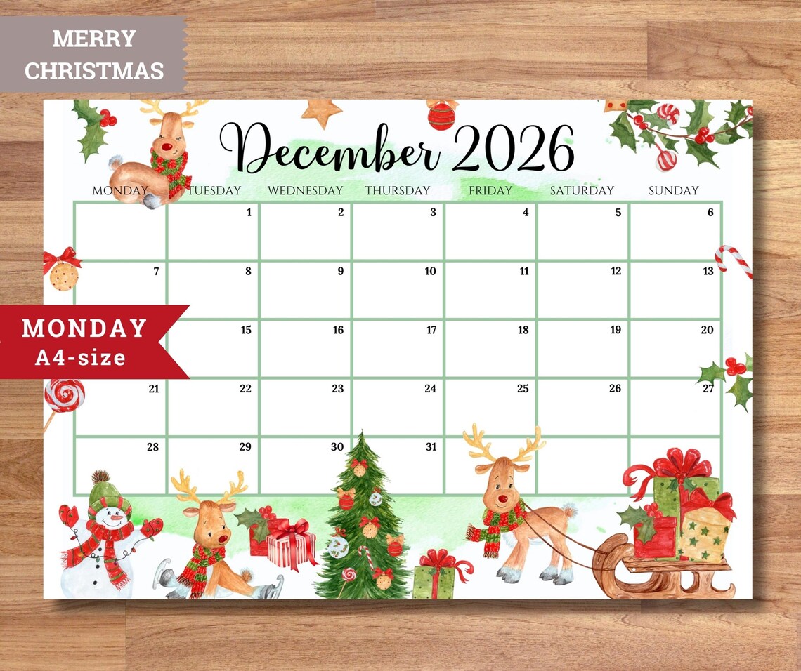 Editable 2026 Calendar A4, Monday Start Monthly Planner PDF, Printable ...