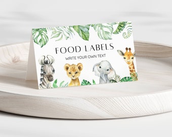 Editable Wild One Baby Shower Place Card, Safari Jungle Animal Safari Food Tag, Buffet Tent Card, Food Label, Table Name Card Gender Neutral