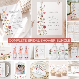 Wildflower Bridal Shower Invitation Bundle, Love Is In Bloom Bridal Shower Invite Template, Wildflower Floral Bridal Shower Decor, EDITABLE