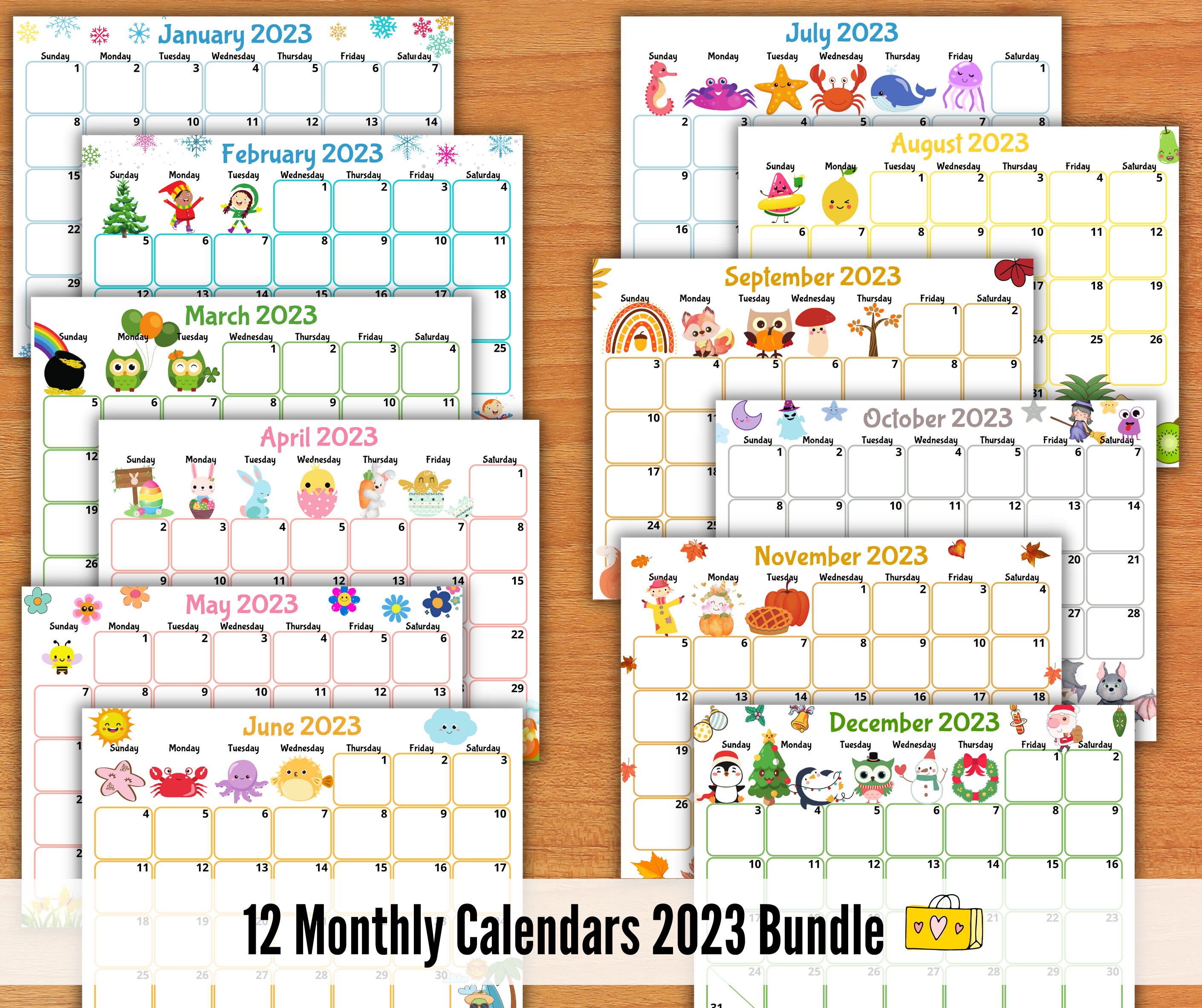 EDITABLE 2023 Calendars Cute Monthly Calendar for Kids Etsy UK