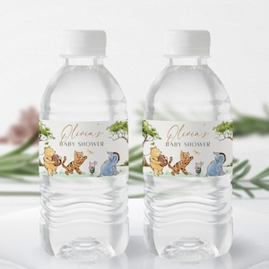 Editable Winnie the Pooh Water Bottle Label, Vintage Pooh Bear Baby Shower & Birthday Decor, Printable Drink Label, Instant Download