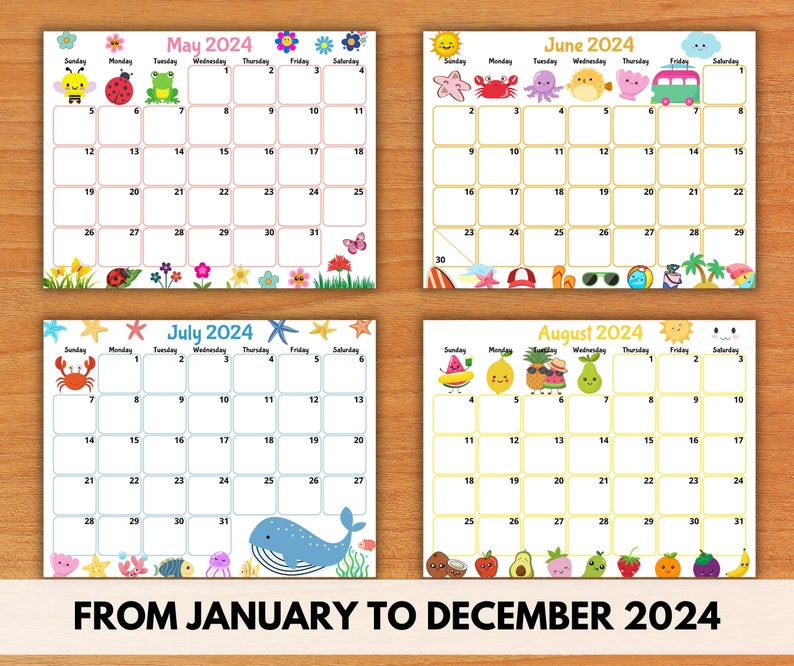 EDITABLE 2024 Calendars Cute Monthly Calendar for Kids Etsy