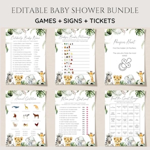 Safari Animal Baby Shower Game Bundle, Safari Baby Shower Game Paket, Jungle Animal Baby Shower, geschlechtsneutral, bearbeitbare Spiele, druckbar