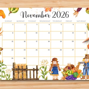 EDITIERBAR Kalender November 2026 | Monatsplaner für Kinder, Schule, Arbeit, Büro & Home Organizer | Druckbare PDF | Sofort Download