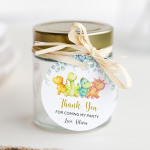 EDITABLE Dinosaur Baby Shower Favor Tag, Gender Neutral, Dinosaur Thank you Tag, Dino Theme Gift Tag, Circle Round Tag, Instant Download